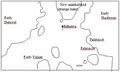 An early sketch of the major locations on Auberean.